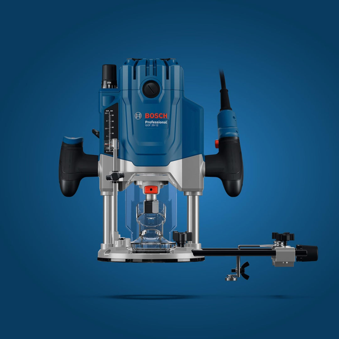 Bosch Professional kabelgebundene Oberfräse GOF 20-12 (inkl. Staubabsaugung,Parallelanschlag,Zentrie