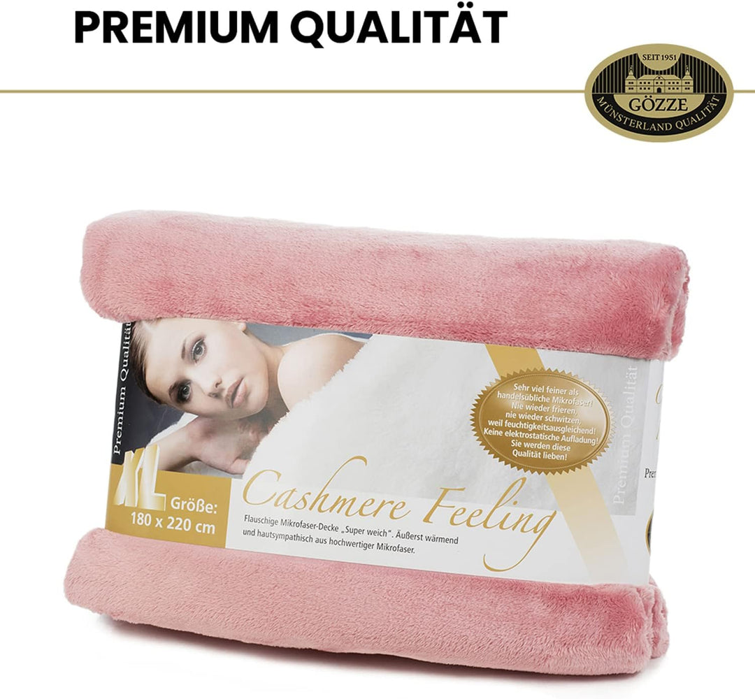 Gözze - Premium Cashmere-Feeling Wohn- und Kuscheldecke, 500 g/m², 180 x 220 cm - Altrosa Altrosa 18