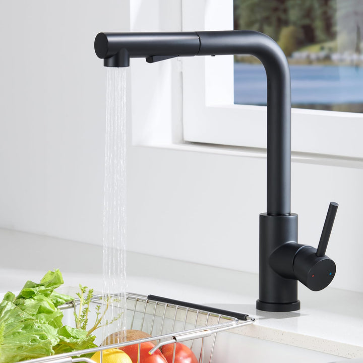 Wasserhahn Küche Schwarz, Küchenarmatur mit Brause Ausziehbar, Hochdruck Mischbatterie Küche Armatur