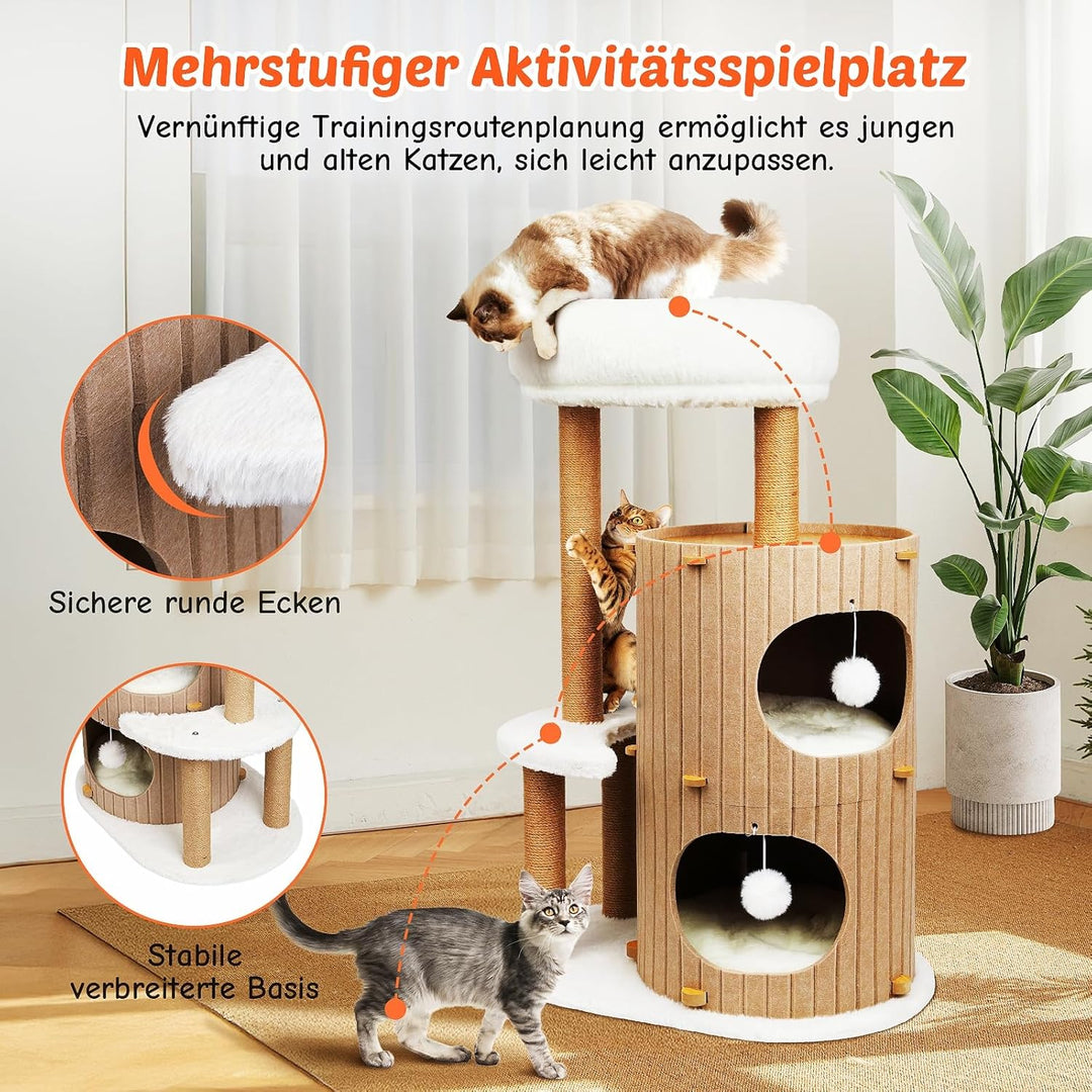 Kletterwand Katzen Set Katzenbett Sofa aus Holz,Premium Kratzbaum mit Katzenbett (Holzfarbe, L)