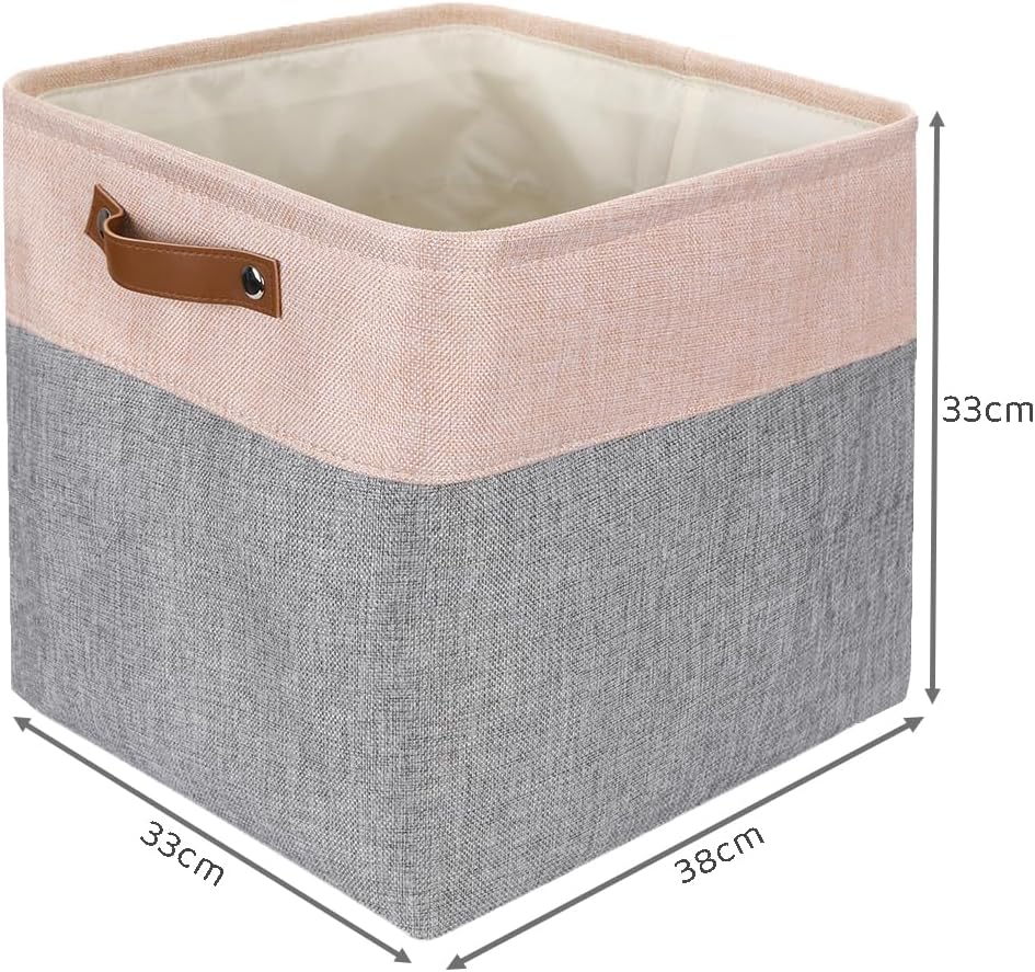 Mangata Boxen für Kallax, 33x38x33cm Aufbewahrungskörbe aus Stoff(Grau Rosa, 3er-Pack) Grau Rosa 3er
