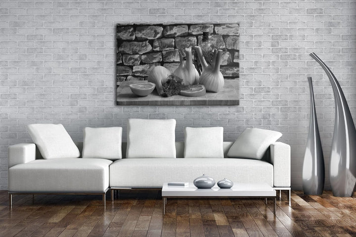 deyoli appetitlicher Fenchel mit Zitronen Effekt: Schwarz/Weiss Format: 100x70 als Leinwandbild, Mot