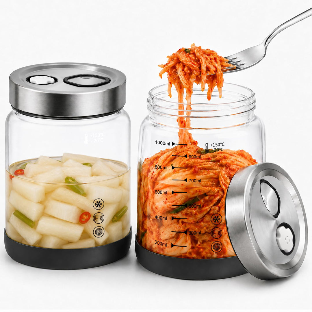 Diesisa 2 Stück 1L Borosilikatglas Fermentiergläser für Kimchi Sauerkraut | Fermentierglas mit Doppe