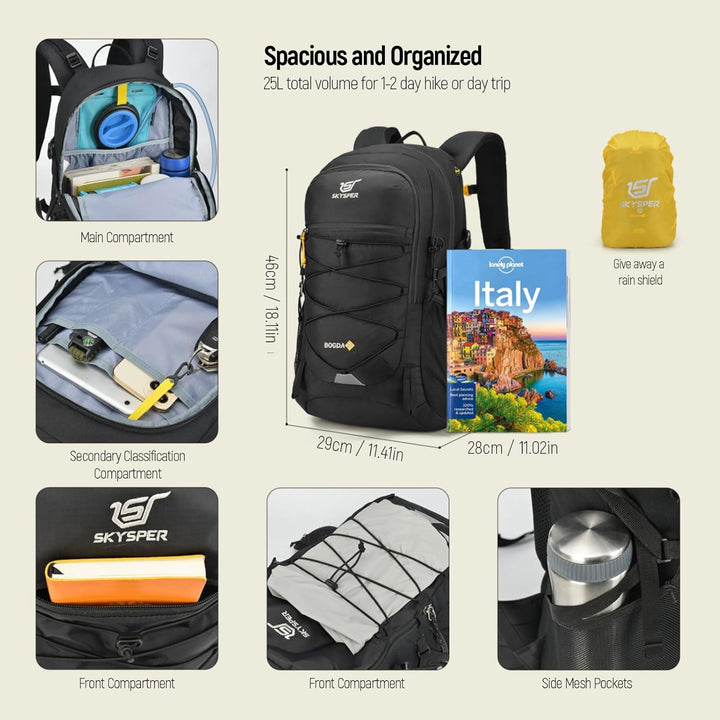 SKYSPER Wanderrucksack 25L, Klein Rucksack mit Rückenbelüftung aus atmungsaktivem 3D Air Mesh Tagesr