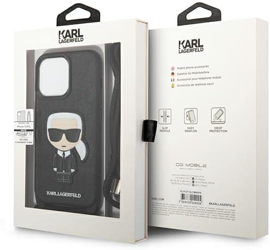 Karl Lagerfeld Monogram Leather Patch und Cord Iconik - iPhone 13 Pro Hülle