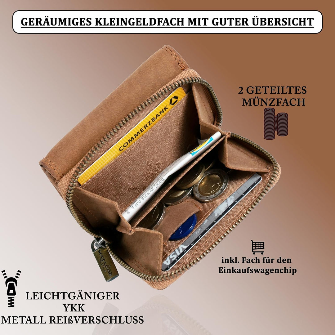 MATADOR® CHIQUITO Echt Leder Klein Geldbörse Damen Mini Geldbeutel Herren TüV geprüfter RFID & NFC S