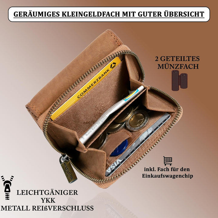 MATADOR® CHIQUITO Echt Leder Klein Geldbörse Damen Mini Geldbeutel Herren TüV geprüfter RFID & NFC S