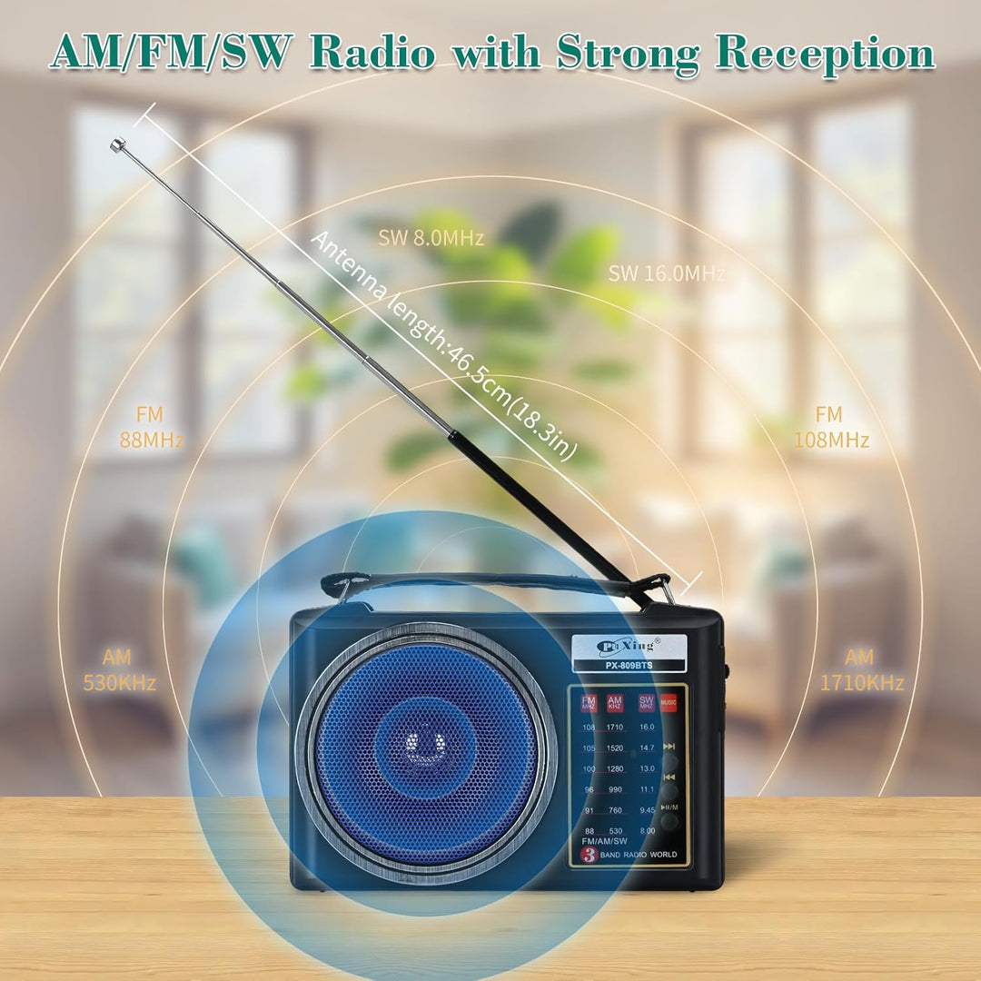 Tragbares Retro-Radio, kompaktes AM/FM/SW-Bluetooth-Radio mit Solarpanel, tragbare LED-Beleuchtung,