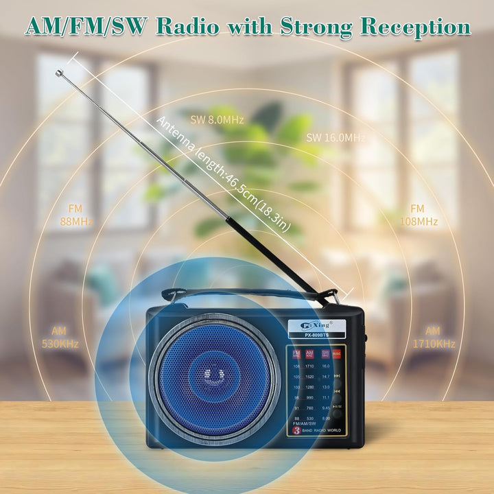Tragbares Retro-Radio, kompaktes AM/FM/SW-Bluetooth-Radio mit Solarpanel, tragbare LED-Beleuchtung,