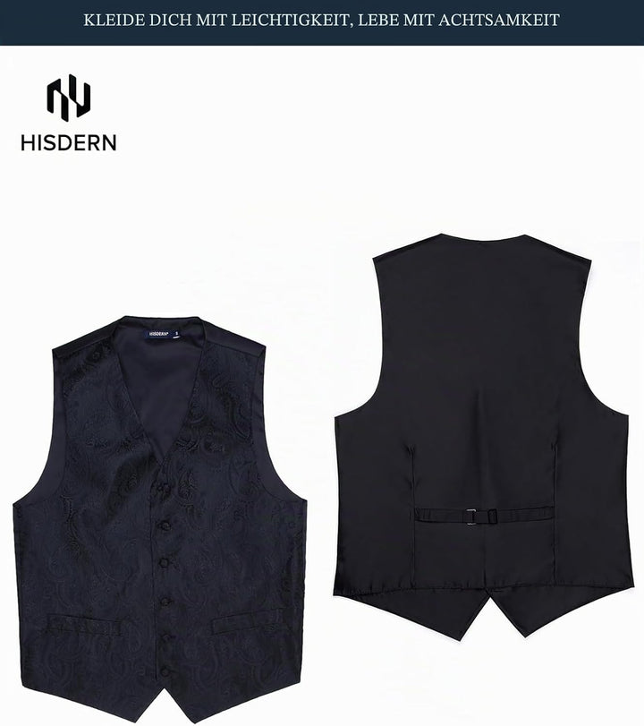 HISDERN Herren FLoral Hochzeit Weste Krawatte Einstecktuch Taschentuch Jacquard Weste Anzug Set XS S