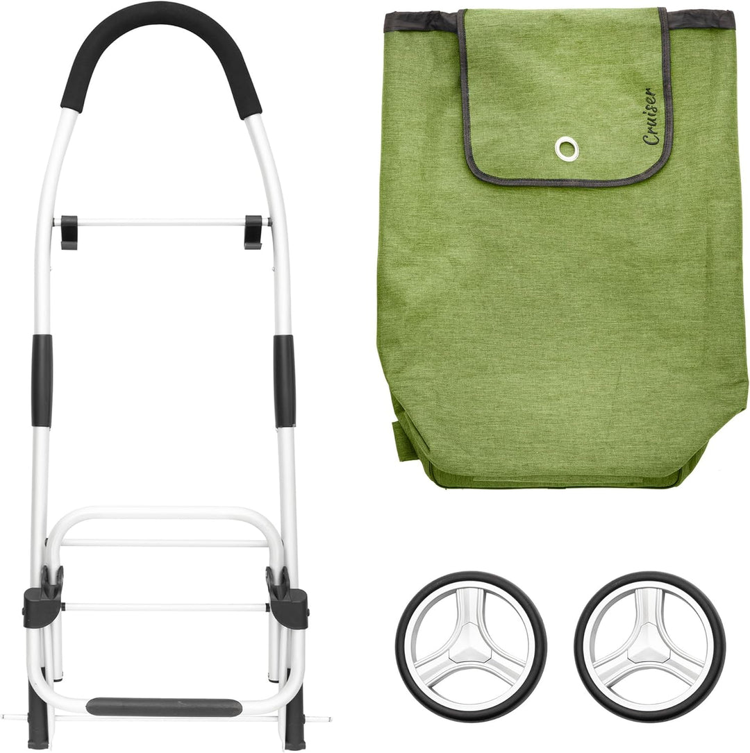 Cruiser Einkaufswagen 45ltr - Faltbare einkaufstrolley klappbar - Mit ladenhaken (Grun), Grun
