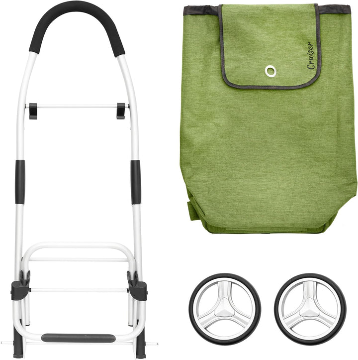 Cruiser Einkaufswagen 45ltr - Faltbare einkaufstrolley klappbar - Mit ladenhaken (Grun), Grun