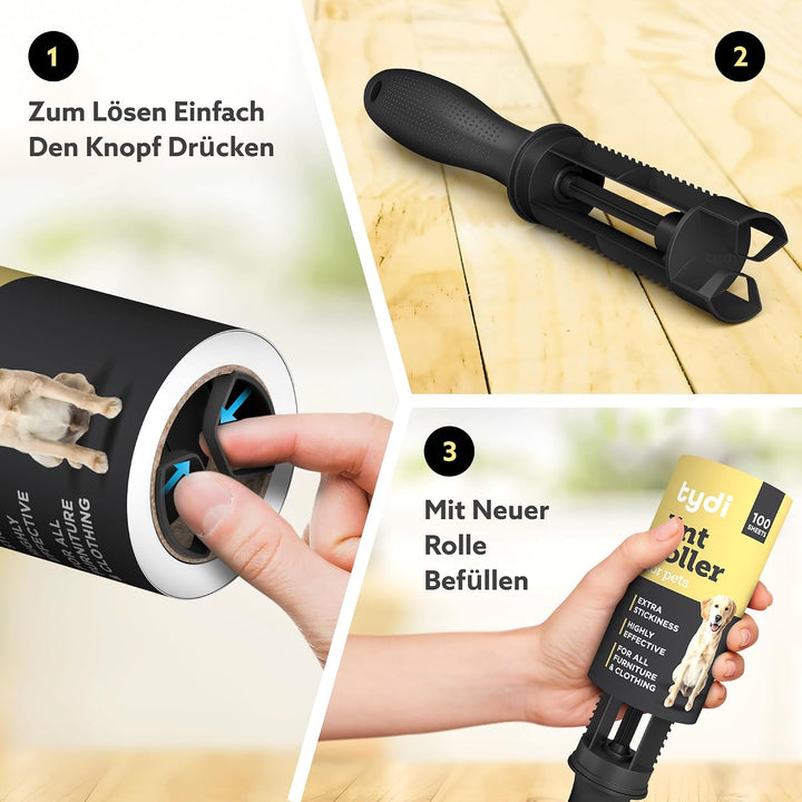 Tydi Haustier-Fusselroller – 1400 Blatt &amp; 2 Griffe – 100 Blatt pro Kleiderroller – Fusselroller für