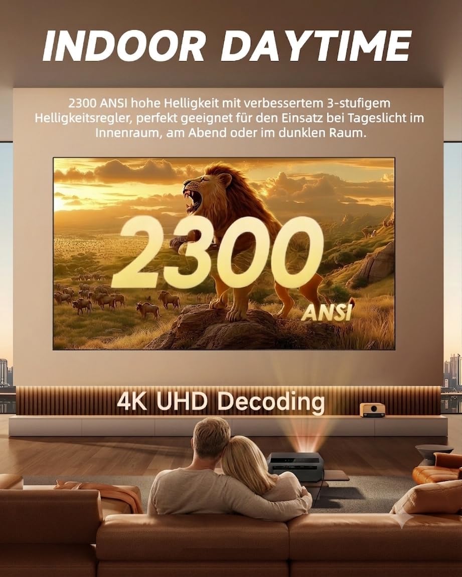 Smart Beamer 4K Wlan Bluetooth NFC, HDR LED Ultra HD 4K Beamer Heimkino Gaming 2300 ANSI Tageslicht,