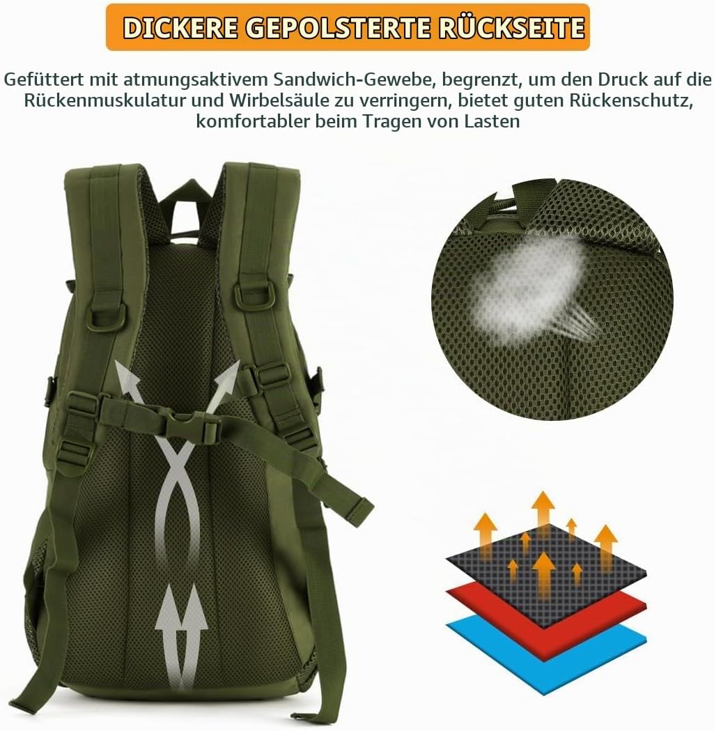 VINBAGGE Rucksack Molle Taktische Motorrad Wanderrucksack Outdoor Wasserdicht Trekkingrucksack 25L C