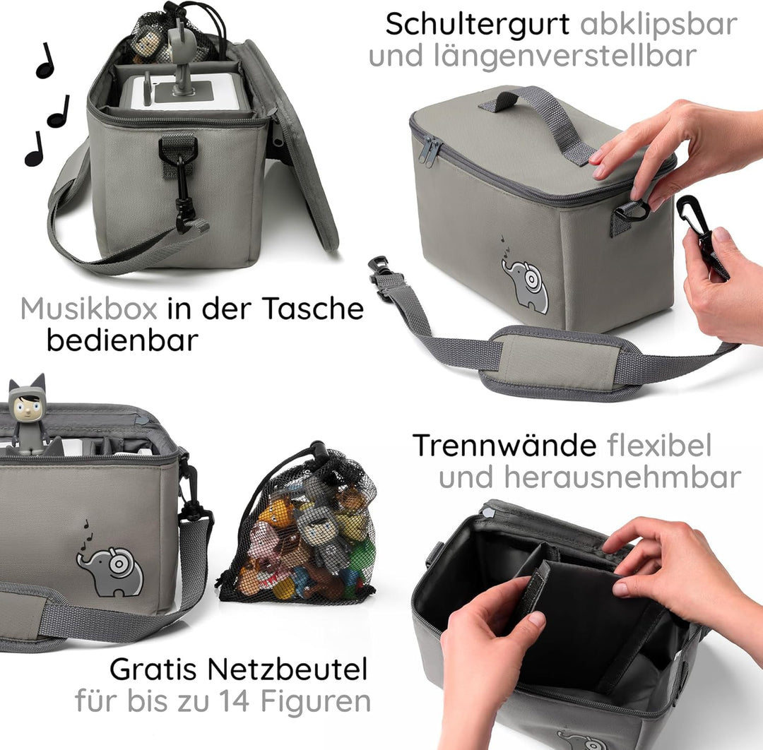 fantifant Musikbox Tasche für Toniebox [ + Netzbeutel für Tonies ] Flexible TRANSPORTTASCHE FÜR TONI