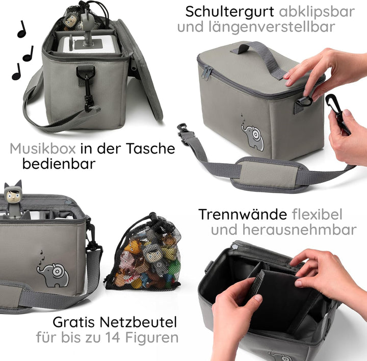 fantifant Musikbox Tasche für Toniebox [ + Netzbeutel für Tonies ] Flexible TRANSPORTTASCHE FÜR TONI