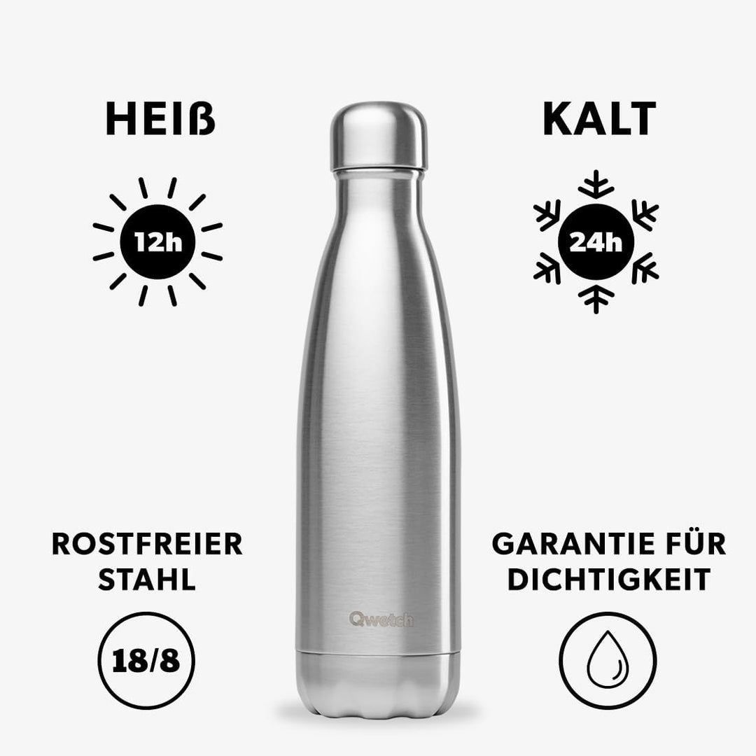 QWETCH Isotherme Flasche 500 ml Edelstahl, 500 ml Edelstahl