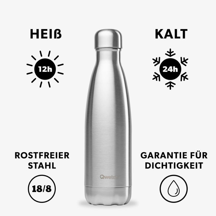 QWETCH Isotherme Flasche 500 ml Edelstahl, 500 ml Edelstahl