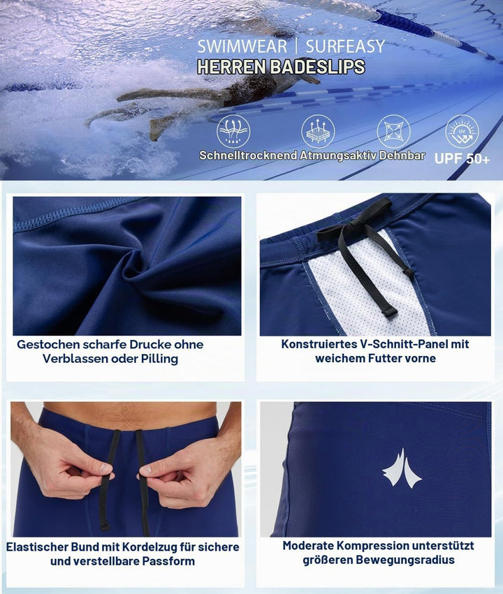 Herren Jammer Badehose Schnelltrocknende Schwimmhose mit V-Schnitt Training Wettkampf Badeanzug Dunk