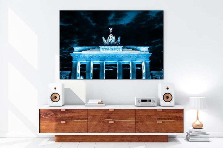 deyoli gigantisches Brandenburger Tor bei Nacht Format 80x60 Effekt: Monocrome Blau als Leinwandbild
