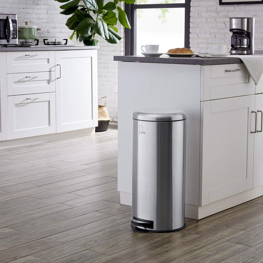 SVITA T30 Mülleimer Treteimer Abfalleimer 30 Liter inkl. Inneneimer rund Küchen-Hilfe Edelstahl Silb