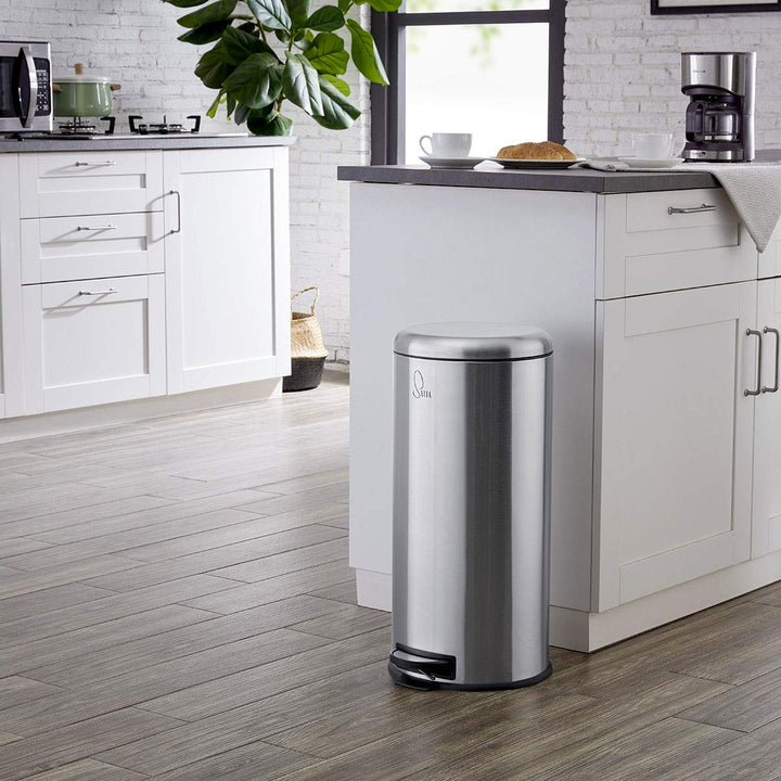 SVITA T30 Mülleimer Treteimer Abfalleimer 30 Liter inkl. Inneneimer rund Küchen-Hilfe Edelstahl Silb