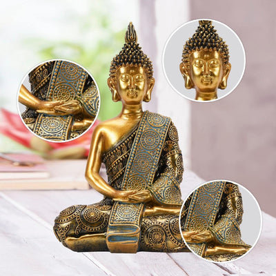 Yeomoo Meditation Thai Buddha Figur Deko Wohnzimmer Zen Buddha – 20CM Sitzend Buddha Figur Klein Gar