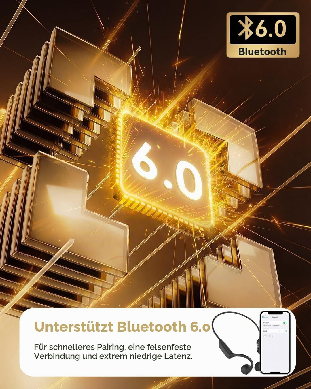 ANSTEN Knochenschall Kopfhörer Bluetooth 6.0, Echte Bone Conduction Headphones mit Klare Sprachübert