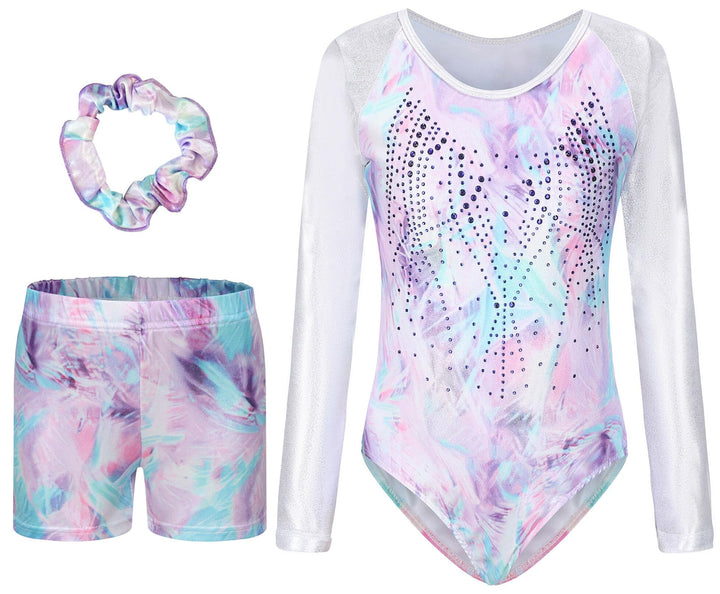 SEAUR Mädchen Turnanzug Turnshorts Haarband Set Kinder Turnen Trikot Shorts Gymnastik Ärmellos/Langa