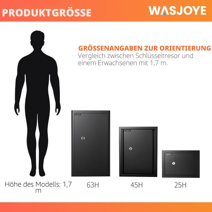Safe Tresor mit Schlüssel, WASJOYE Möbeltresor mit Schlüssel-Schloss für Zuhause/Büro, 16L Wandtreso