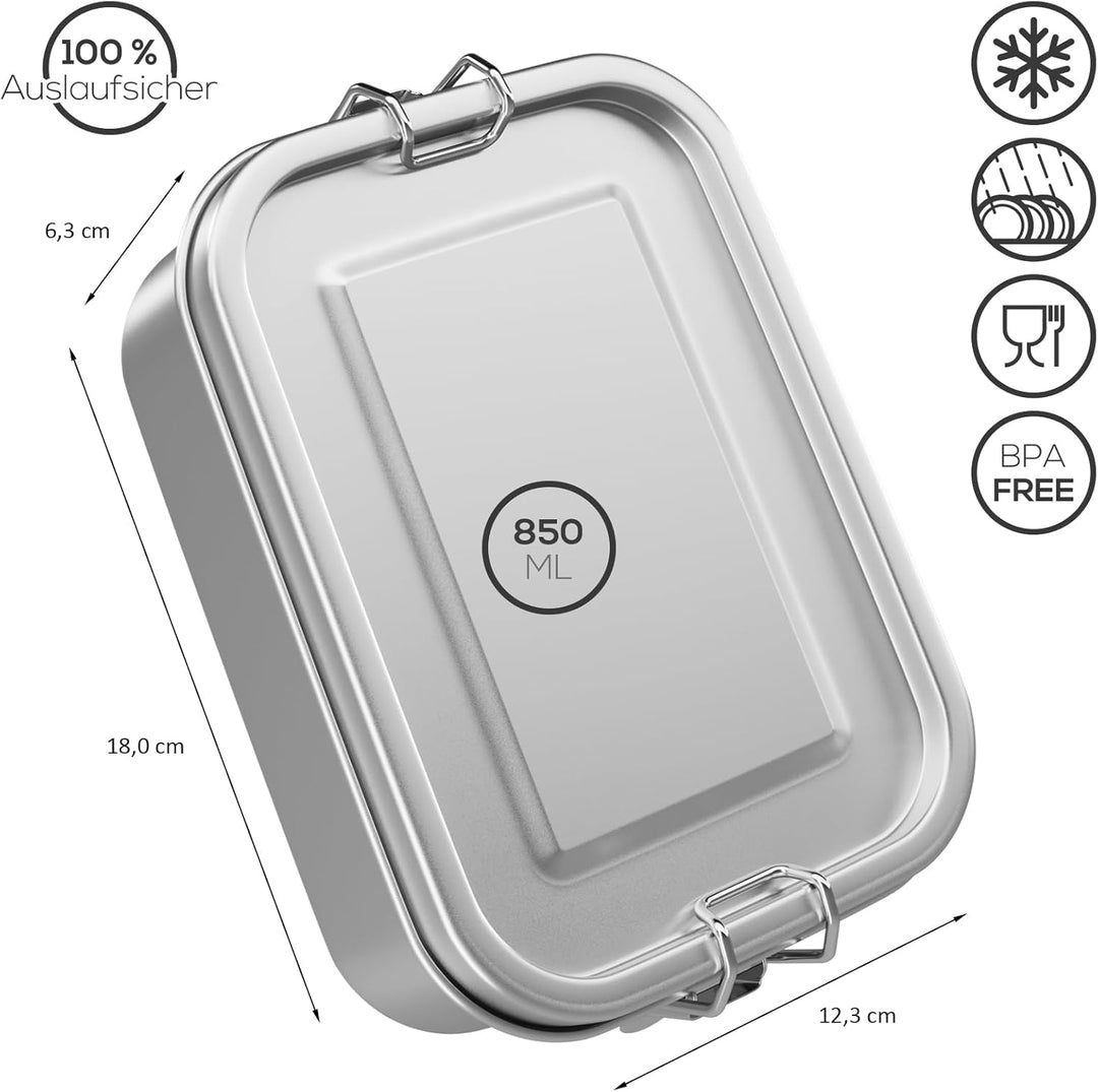 WELLGRO Edelstahl Dosen eckig - 550ml 850ml 1400ml 2400ml auslaufsicher Metall Brotdose Lunchbox, Ka