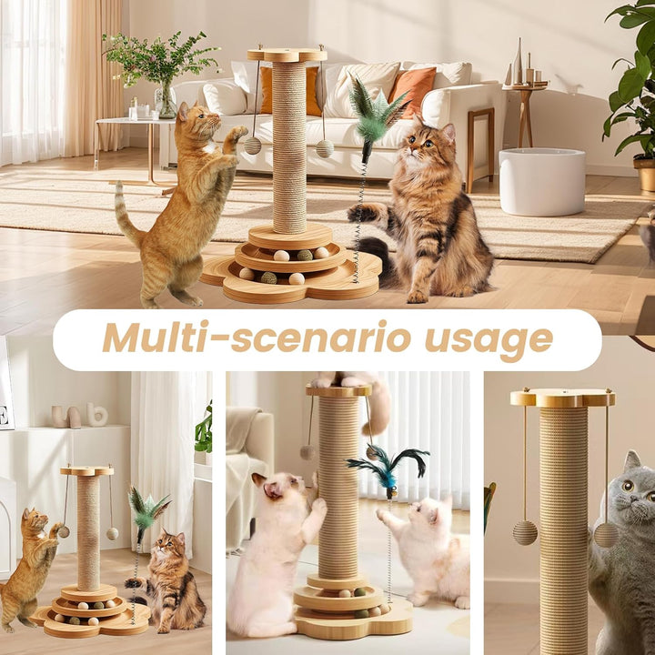 4 in 1 Katzenspielzeug, 46cm Kratzbaum für Katzen Sisal Kratzsäule Klein Kratzbaum mit Hängenden Bäl