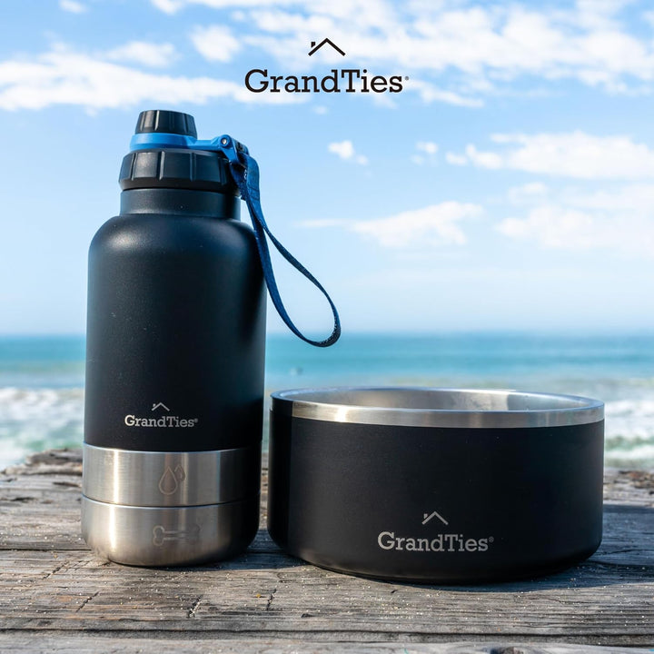 GrandTies Isolierte tragbare Hundewasserflasche mit 2 abnehmbaren Hundenapfspender, auslaufsicherer