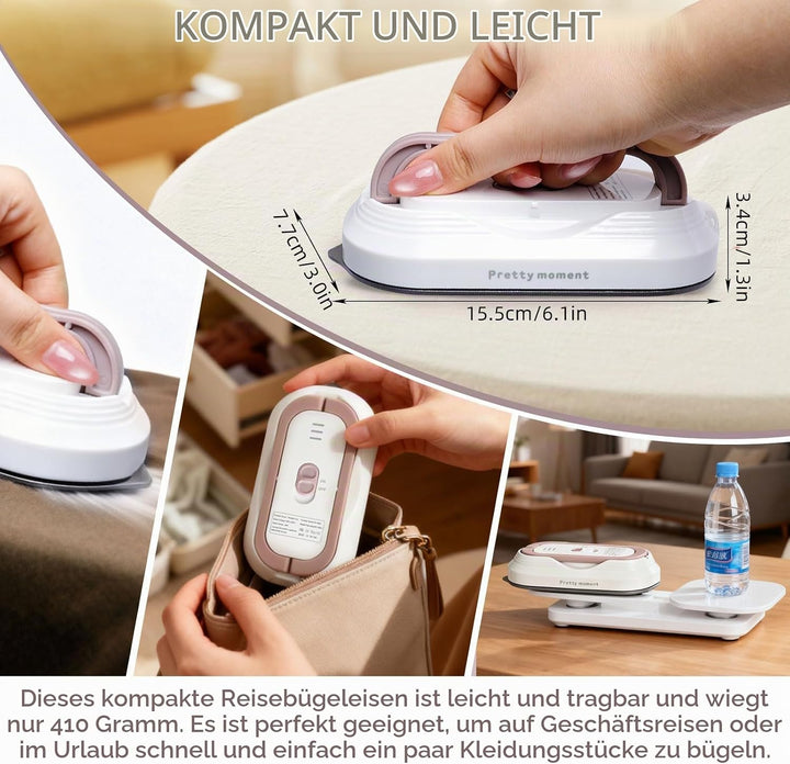 Mini Tragbares Reisebügeleisen mit Universalspannung 100-240V, Klein Bügeleisen Handgerät Kein Dampf