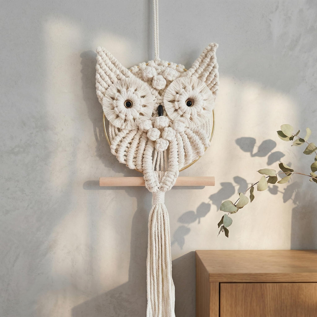 YSGLIFE Eule Makramee Wandbehang Tapisserie Wanddekoration Handgefertigt Gewebtes Boho Ornament Wand