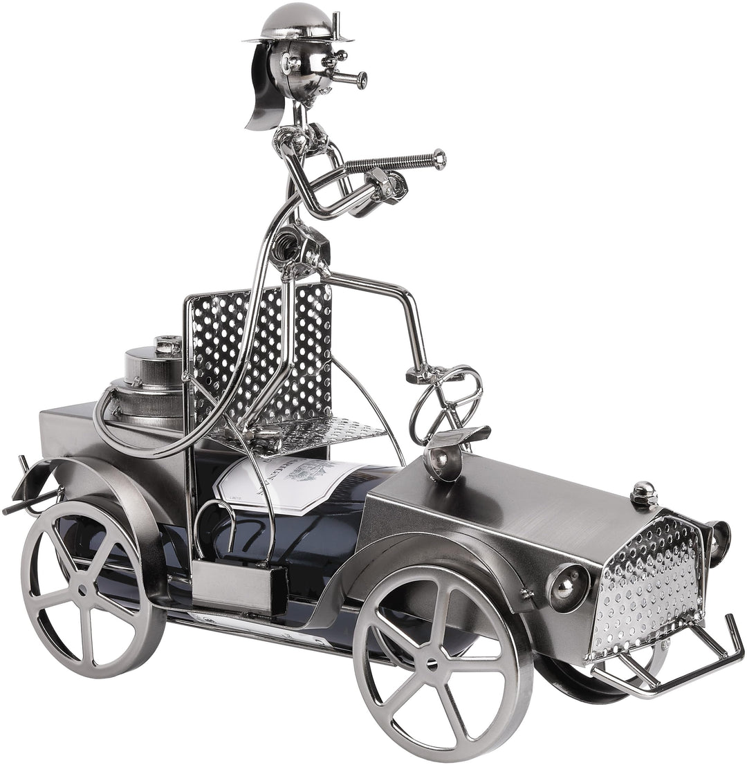 Brubaker Weinflaschenhalter Feuerwehrwagen - Löschzug mit Feuerwehrmann aus Metall mit Grusskarte fü