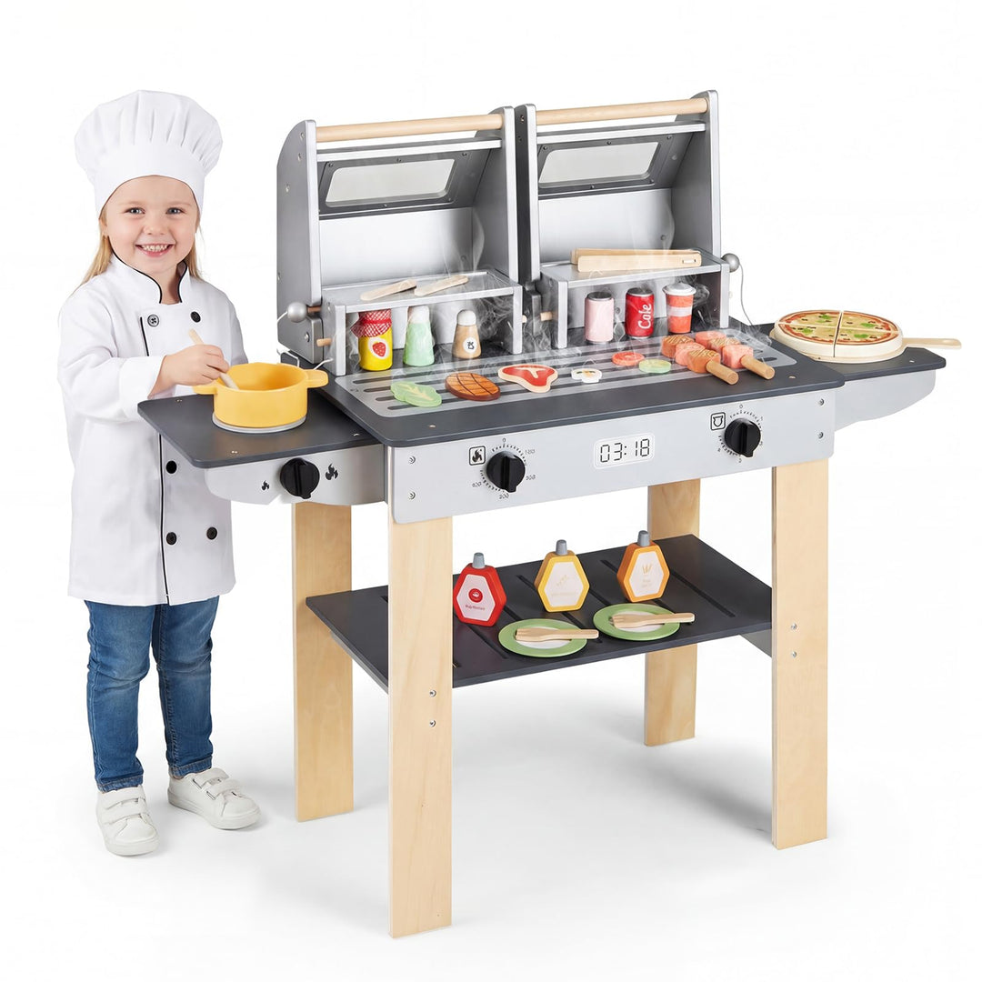 FANTASK Kindergrill Spielzeug, Barbecue Grill mit Grillbesteck & Spiel-Lebensmitteln, Matschküche mi