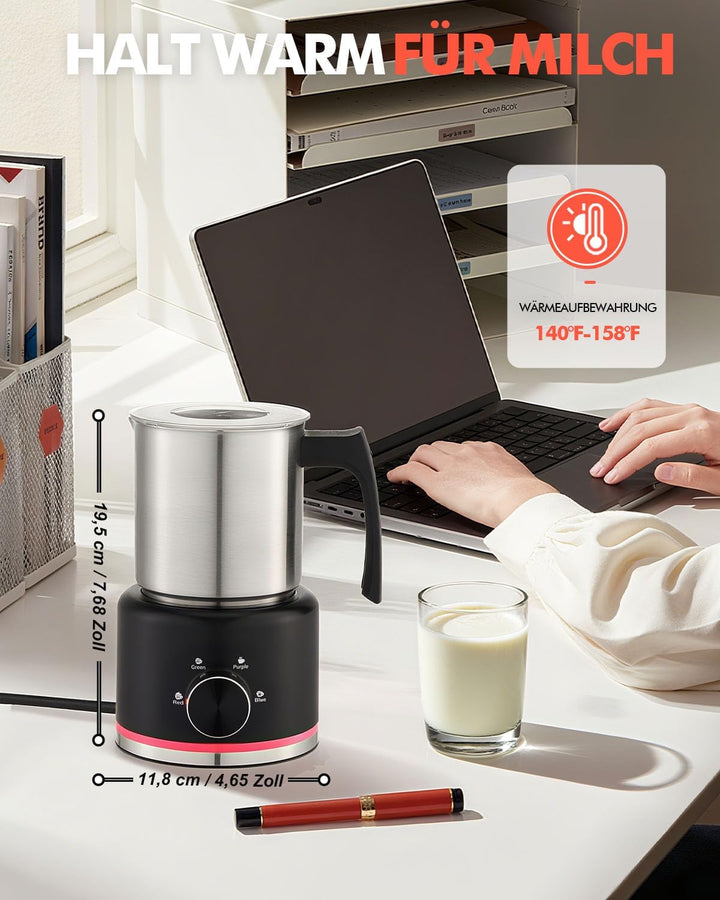 Automatischer Milchaufschäumer Elektrisch 4-in-1, 650ML Edelstahl Milchschäumer mit Auto-Abschaltung