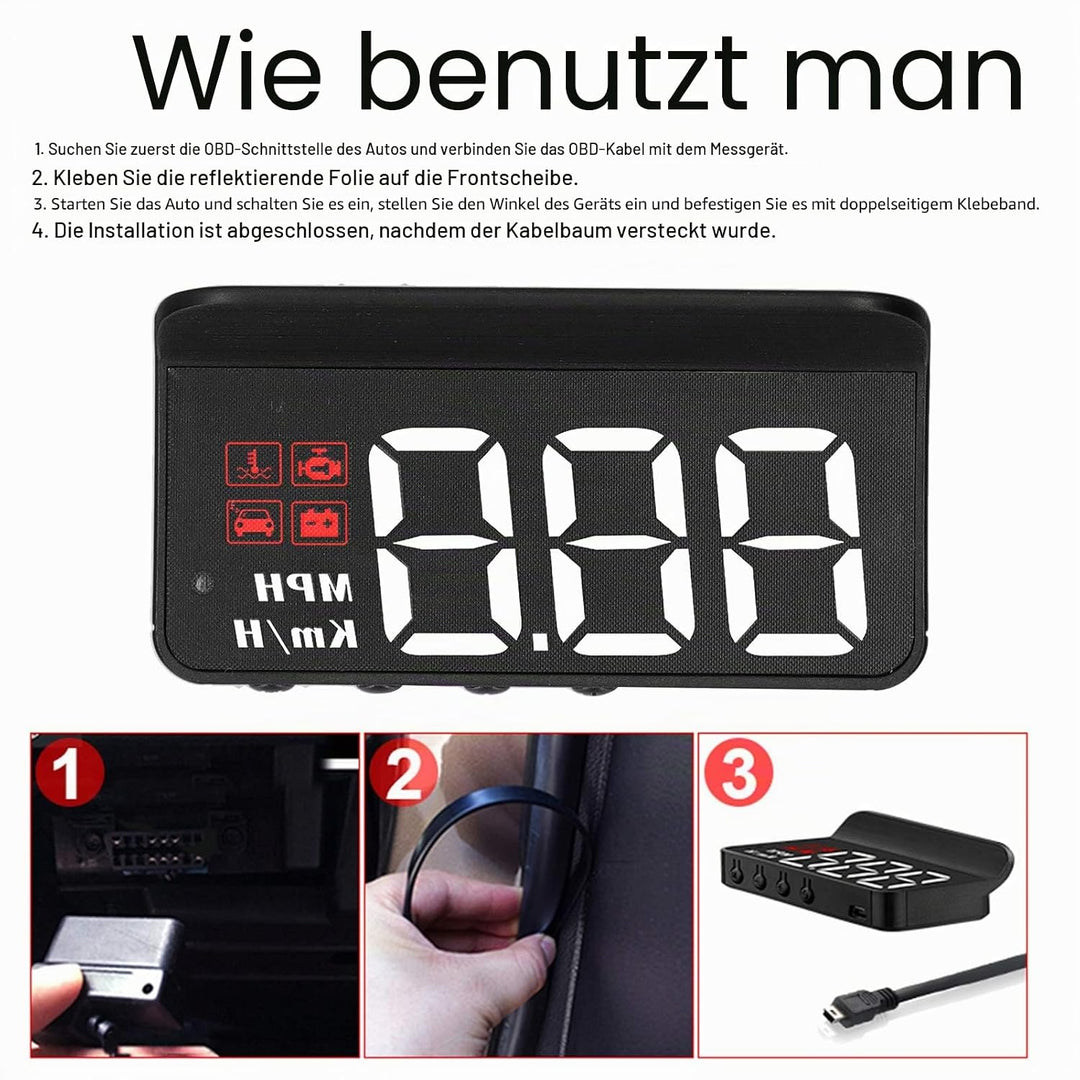 OBD2 HUD Head Up Display, Auto HUD Tachometeranzeige Windschutzscheibenprojektor Multifunktionsanzei