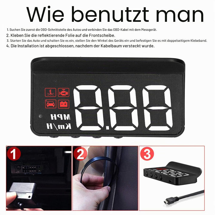 OBD2 HUD Head Up Display, Auto HUD Tachometeranzeige Windschutzscheibenprojektor Multifunktionsanzei
