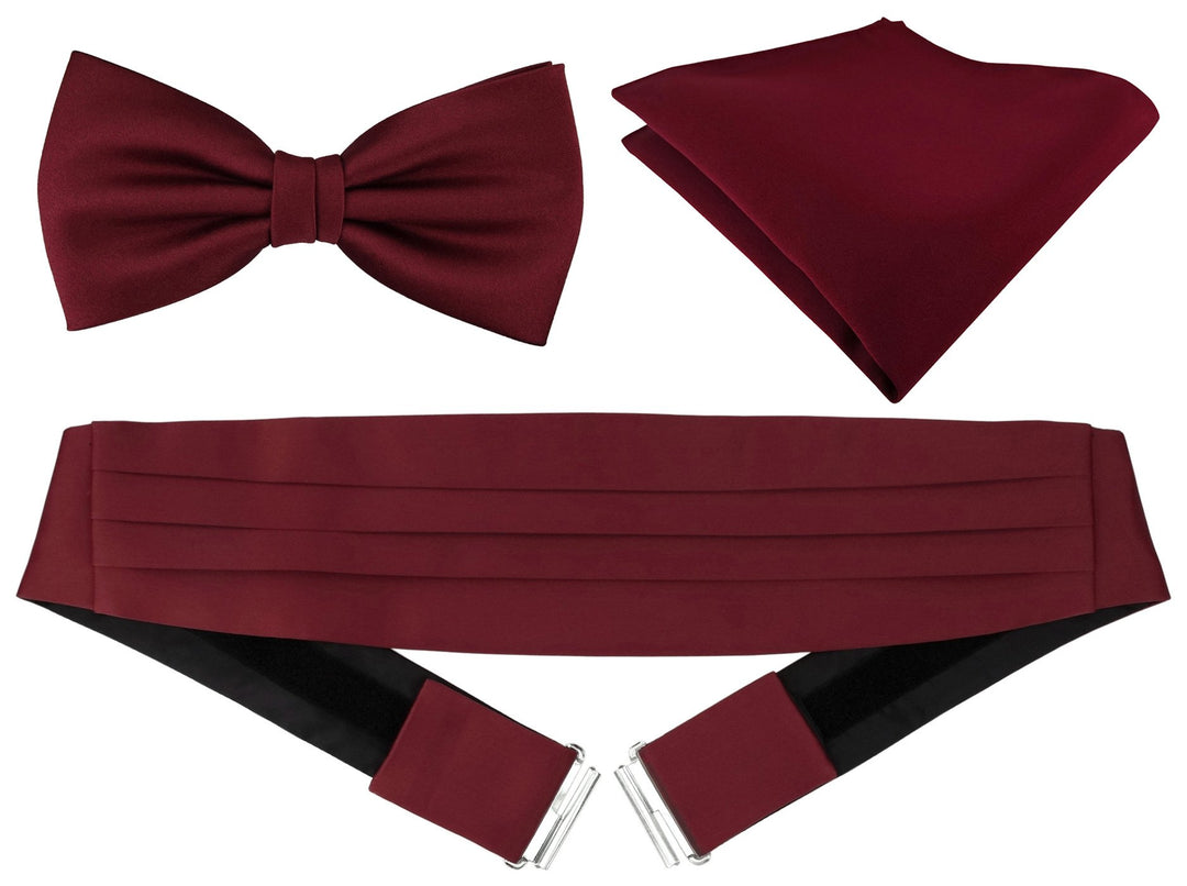 TigerTie Kummerbund Einstecktuch Satin Fliege in einfarbig Uni - Schärpe Leibbinde Bordeaux, Bordeau