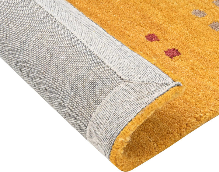 Gabbeh Teppich gelb aus Wolle 160x230 cm Hochflor mit Muster weich handgetuftet Akalan