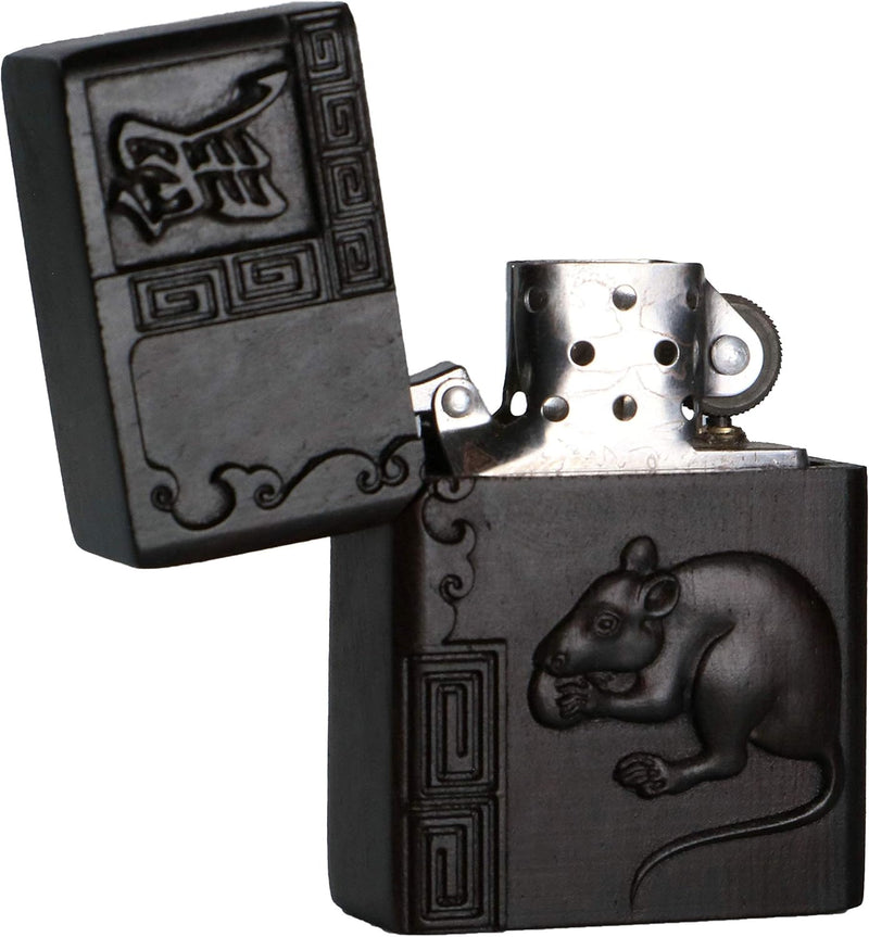 Natürliches Ebenholz Schwarz Holz geschnitzt Feuerzeug Aussengehäuse für Zippo Insert Kit (Sternzeic