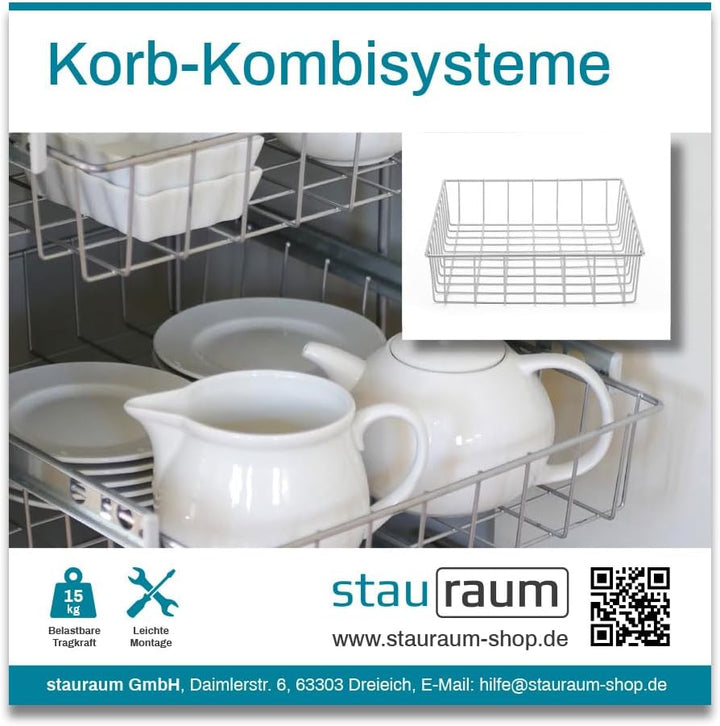 Schrankauszug Teleskopschublade Korb Kombisystem für 40cm Schrank – Premium Schrankauszug Küche zum