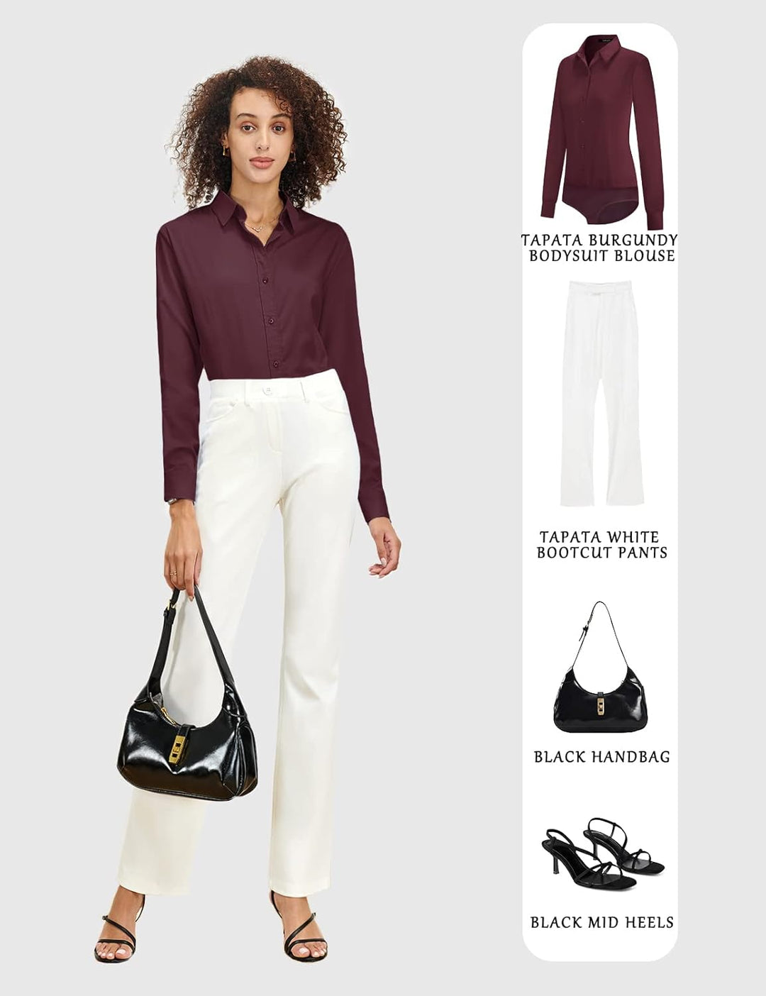 Tapata Damen-Bodysuit-Bluse mit Knöpfen, einteilig, langärmlig, solides Büroarbeitshemd, lässige Obe