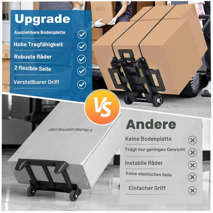 ZHJINGYU Sackkarre Klappbar, 35KG Transportkarre mit Teleskopstange, 2 Expanderseilen inklusive - Le
