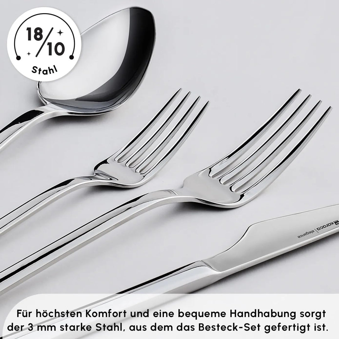 Karaca Sedir Elegance Besteck Set 12 Personen Spülmaschinenfest Essbesteck, 84 teilig Silver Besteck