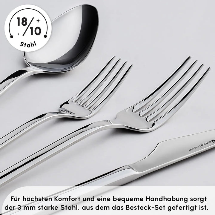 Karaca Sedir Elegance Besteck Set 12 Personen Spülmaschinenfest Essbesteck, 84 teilig Silver Besteck
