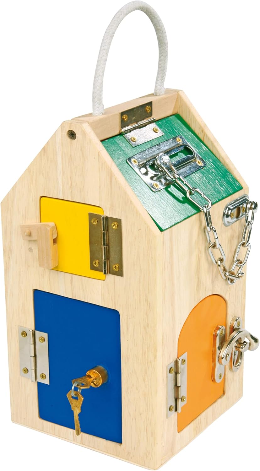 small foot Schlosshaus, aus Holz, mit Schlössern, Riegeln, Hebeln, Scharnieren und Sicherheitskette,